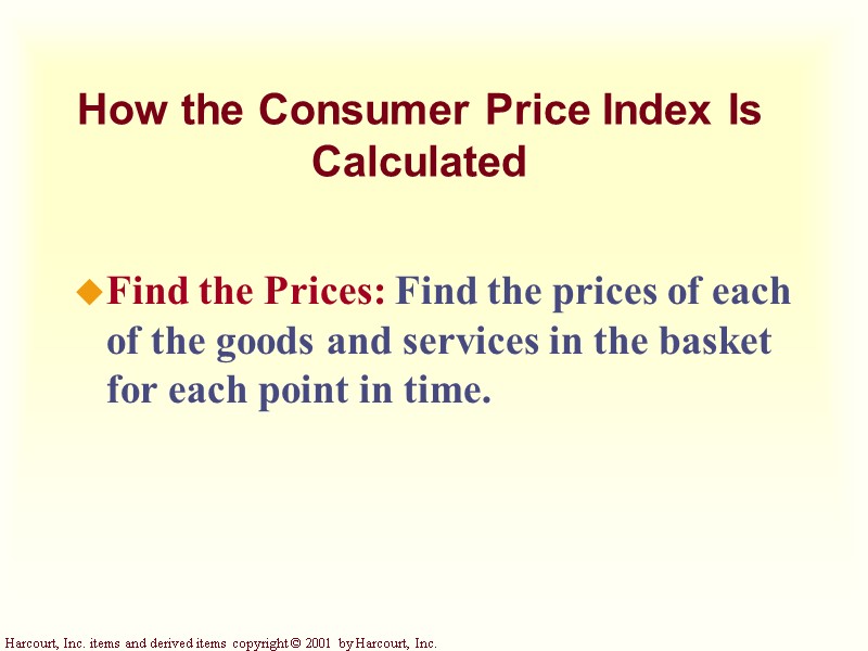 How the Consumer Price Index Is Calculated Find the Prices: Find the prices of